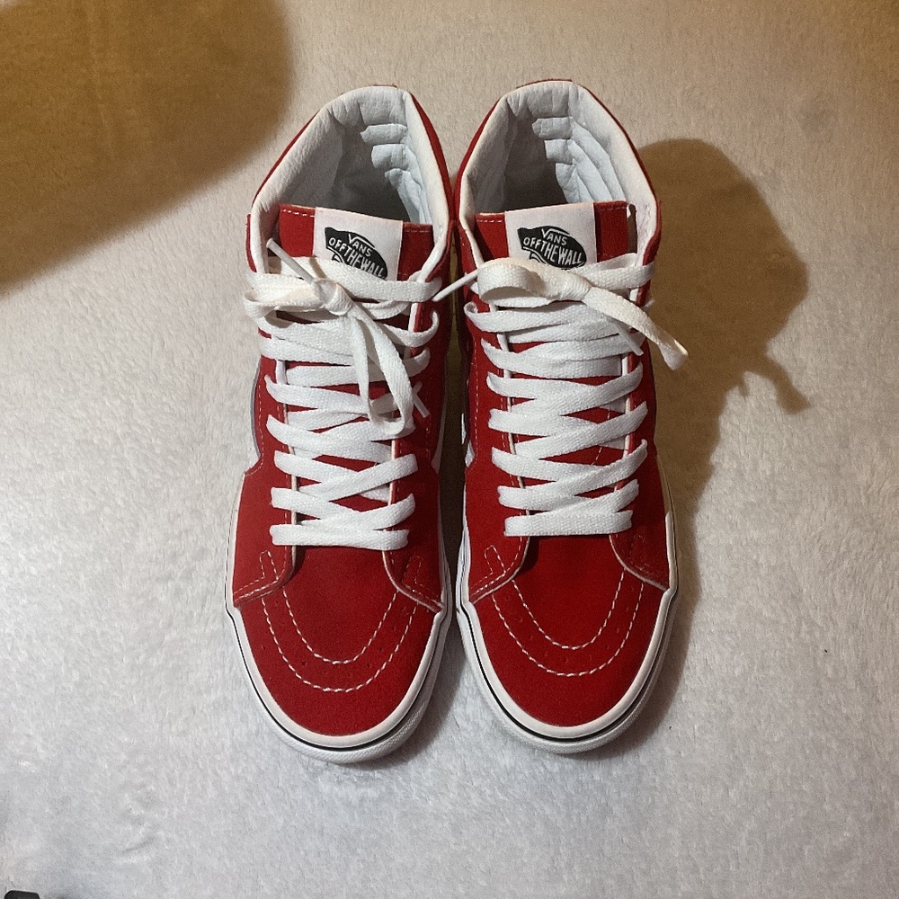 Racing Red/True White Sk8-Hi Vans Size 5 kids